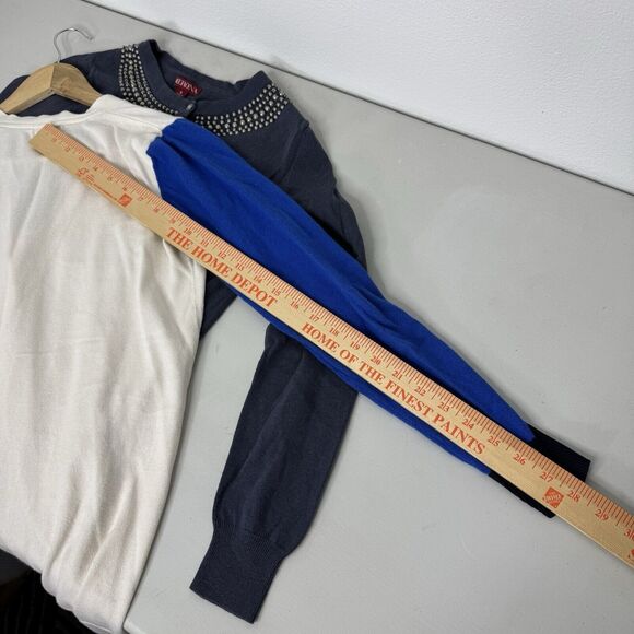 Merona Sweater Cardigans Blue & White Button Down Pearl Long Sleeve Womens Small - Picture 14 of 16